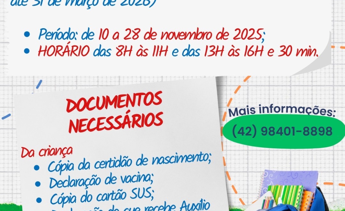 ESCOLA MUNICIPAL NOSSA SENHORA APARECIDA ESTÁ COM MATRÍCULAS ABERTAS!