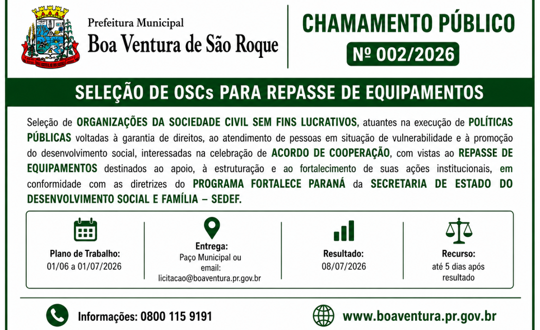 EDITAL DE CHAMAMENTO PÚBLICO Nº 002/2026
