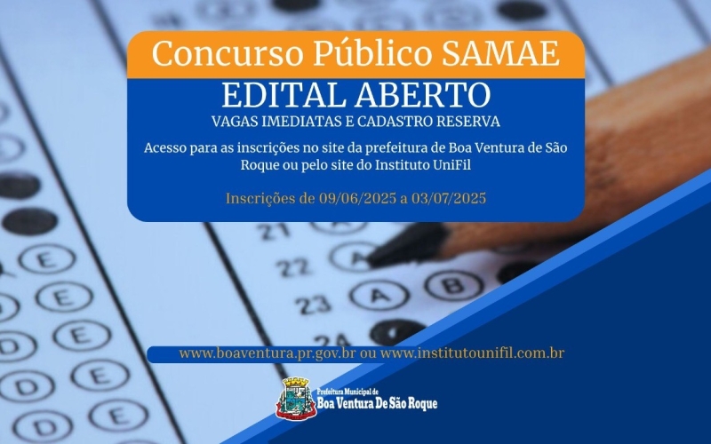 CONCURSO PÚBLICO 01/2025 SAMAE - SERVIÇO AUTÔNOMO DE ÁGUA E ESGOTO