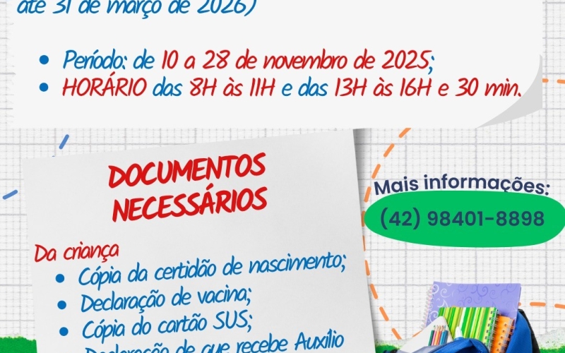 ESCOLA MUNICIPAL NOSSA SENHORA APARECIDA ESTÁ COM MATRÍCULAS ABERTAS!